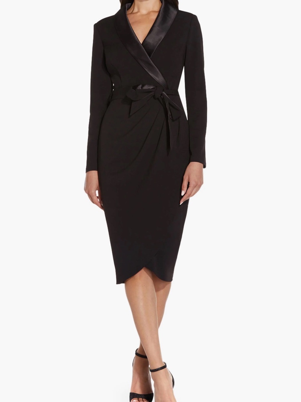 Adrianna Papell Long Sleeve Crepe Tuxedo Dress